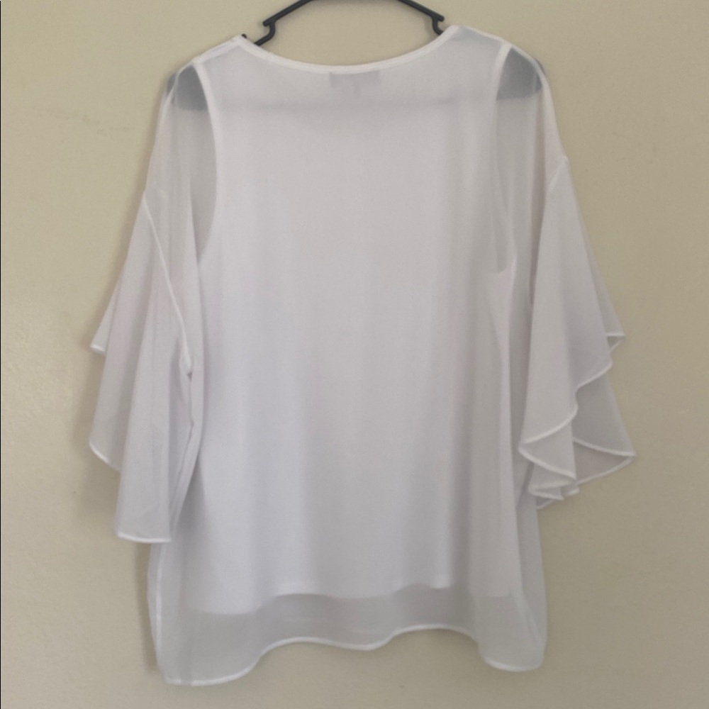 Donna Karan White Sheer Ruffle Sleeve Blouse - Picture 9 of 12